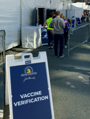 Vax Verification line for the Boston Marathon prior to race day